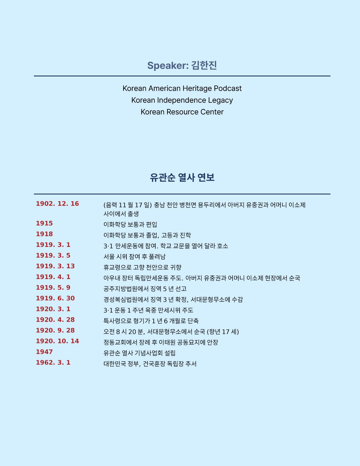 유관순 열사의 나라 사랑 세미나